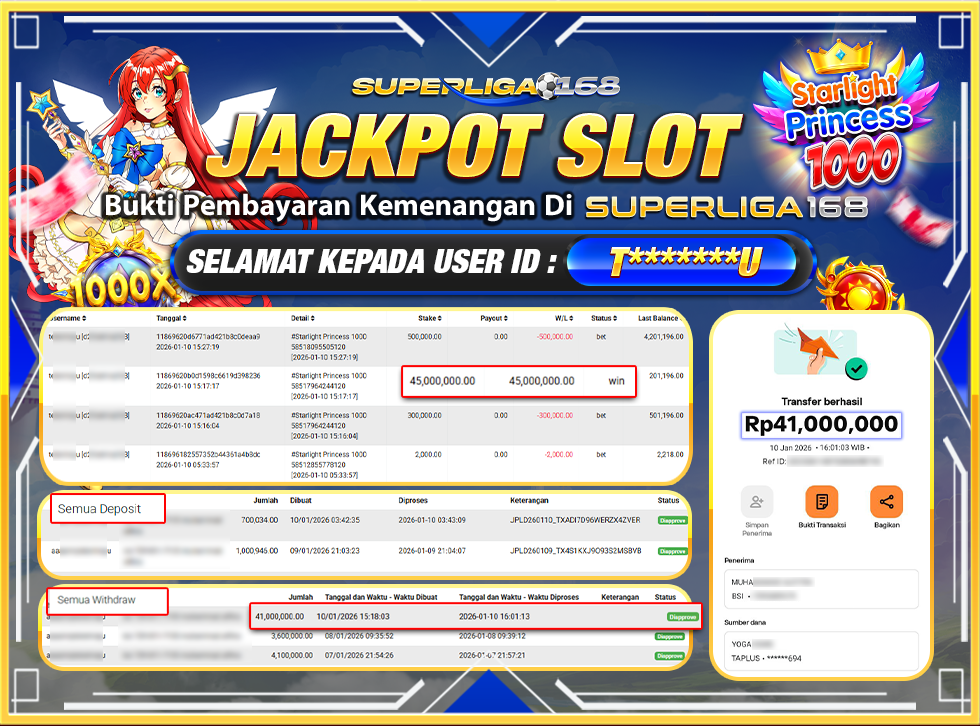 SUPERLIGA168 JACKPOT STARLIGHT PRINCESS 1000 Rp.41,000,000LUNAS